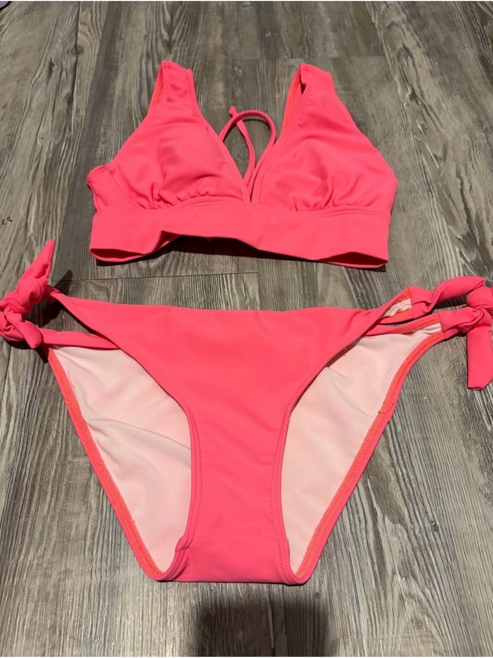 Coral Pink Tie-Side Bikini Set — Women’s Two-Piece Swim